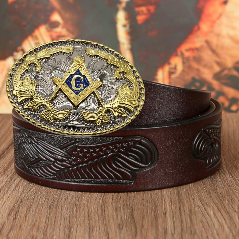 WMG Masonic Mason Symbol Logo Large Huge Rodeo Western Gold Tone Belt Buckle Fits Up to 2 Inch Belts - Image 5